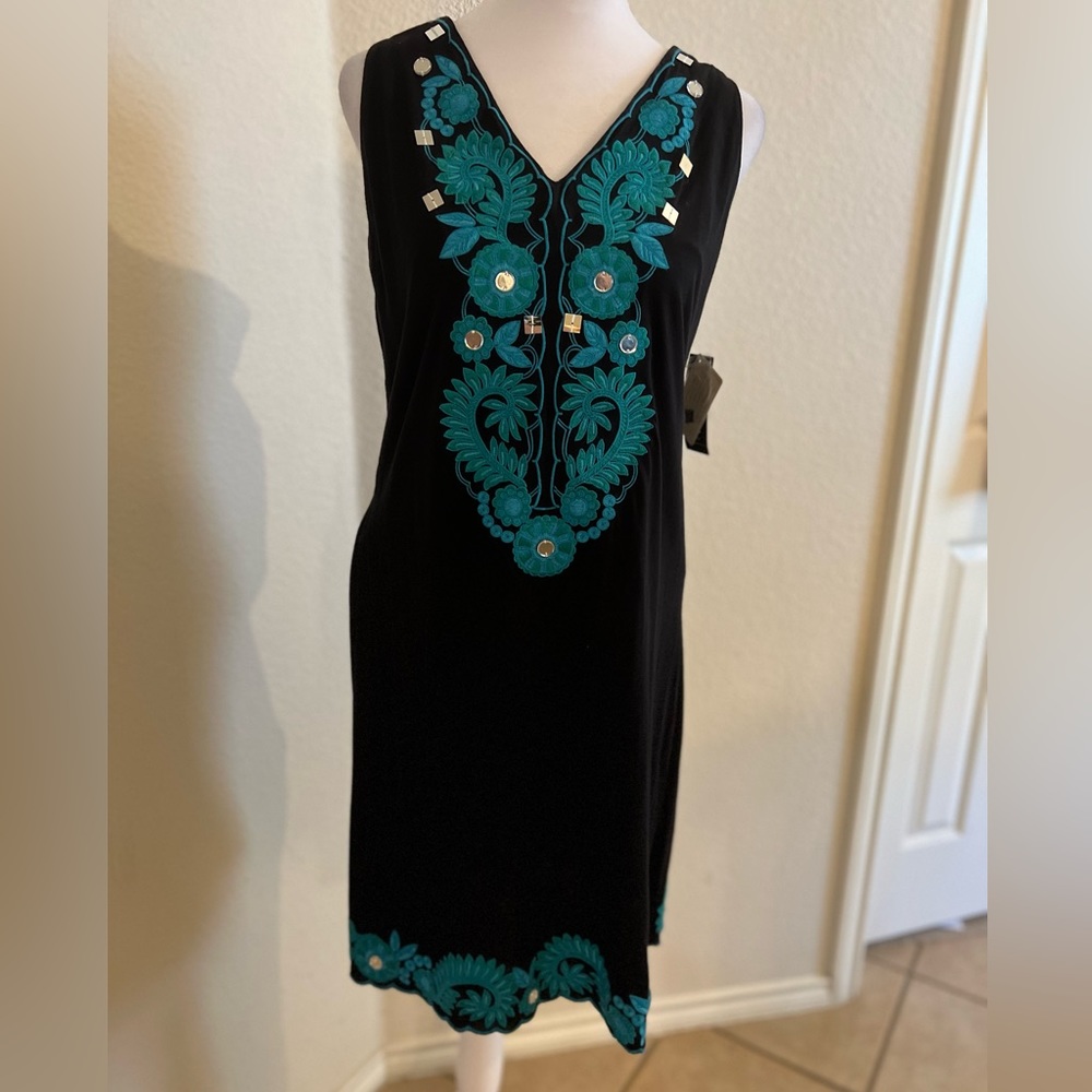 INC international Concepts size L embroidered V neck dress NWT